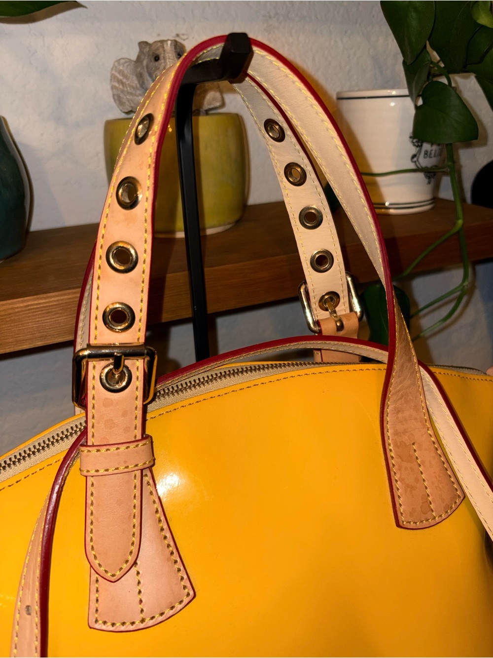 Dooney & Bourke Yellow Patent Leather Domed Satchel + Dust Bag & Reg Card - Picture 3 of 12